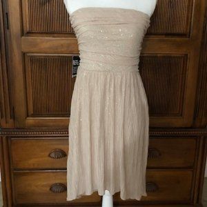 Express Strapless Sequin Crinkle Overlay Dress w/ High Low Hem